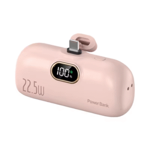 5000mAh Portable Power Bank with LED Display and Built-In Cable Small Size Capsule Design 20W Output Power Station